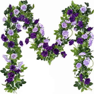 Immagine prodotto di Ghirlanda di rose artificiali, 2 pezzi, colore viola, seta, 240 cm per ghirlanda