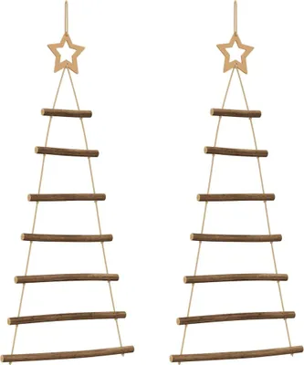 Obrázok produktu pre vidaXL Závesné vianočné stromčeky s čipkovanými hviezdami 2 ks 42x90 cm prírodná vetva