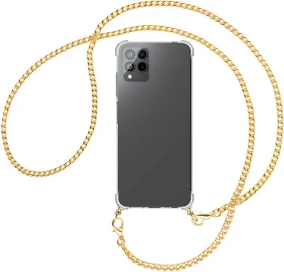 Produktbild von Handykette Backcover-Schutzhülle mit Band (Metall goldfarben) für Telekom T Phone Pro, T-Mobile Revvl 6 PRO 5G - goldfarbene Kette
