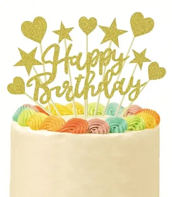 Torten-Topper-Set, 11 Stück, Glitzer, Gold, für Geburtstag