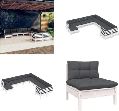 Produktbild von vidaXL 11 tlg. Garten Lounge Set mit Kissen Weiß Kiefernholz - Garten-Lounge-Set - Garten-Lounge-Sets - Gartenmöbel-Set - Gartenmöbel-Sets