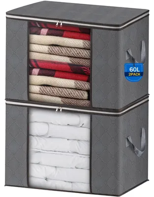 Productafbeelding van Opbergzak - 60 liter inhoud - Opvouwbare opbergkoffer voor kleding en beddengoed - 2 stuks, 55x35x32 cm