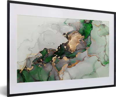 Produktbild von MuchoWow® Gerahmtes Poster Marmor - Gold - Grün - Luxus 60x40 cm - Poster mit Schwarzem Bilderrahmen Wandposter Rahmen Foto Bilder - Schlafzimmer - Plakat in Rahmen - Drucken