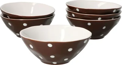 Zdjęcie produktu dla zestaw 6 miseczek na płatki śniadaniowe Brązowy Biały w kropki 14cm Miseczka do serwowania zupy, przekąsek i deserów