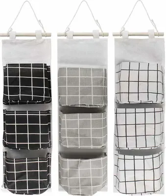 Produktbild von 3 Stück Hängende Tasche,Tür Wand Organizer Hängetasche mit 3 Taschen,Wand Aufbewahrungstasche für Kinderzimmer Badezimmer Schlafzimmer,3 Farben