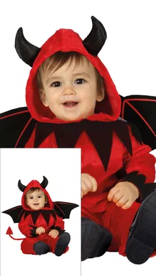 Produktbild von Halloween Dämon Kostüm Kapuze Flügel Jumpsuit Schwanz Babys Rundum, Größe: 74/80 Farbe: Rot