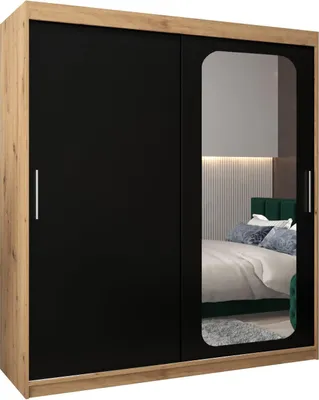 Produktbild von MEBLE KRYSPOL Promo 2180 Schlafzimmerschrank zwei Schiebetüren - Artisan + Mattschwarz