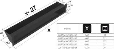 Zdjęcie produktu dla Kratka wentylacyjna kominkowa LUFT 6x60 czarna Slim