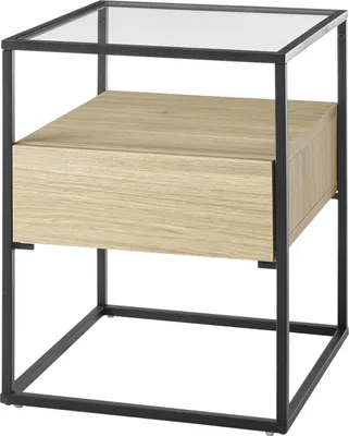 Zdjęcie produktu dla Beistelltisch >EVORA< 1 Schublade, Eiche Dekor, Holzwerkstoff / Metall - 43x54x43 (BxHxT)