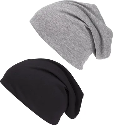 Produktbild von 2er Pack Beanie Schwarz und Hellgrau Jersey Slouch Mütze Long Sommermütze Ballonmütze Beaniemütze