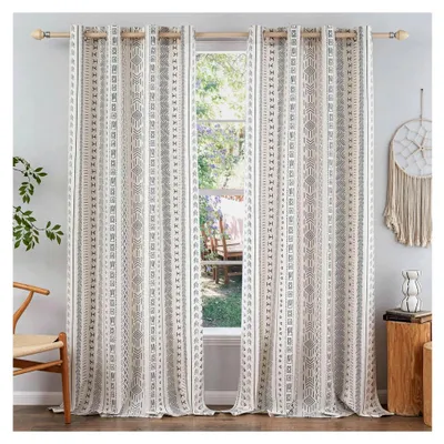 Produktbild von Wetterfeste Outdoor-Vorhänge mit Ösen, Transparent, B132xH274cm, Leinen Boho, 2er Set für Balkon, Terrasse, Pergola, Gartenlaube, Veranda, Gestreift