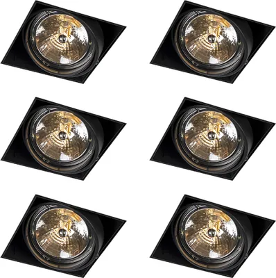 Produktbild von QAZQA - Set mit 6 Einbaustrahlern schwarz AR111 Kippbar und drehbar Trimless - Oneon I Wohnzimmer I Schlafzimmer - Stahl - LED geeignet G53