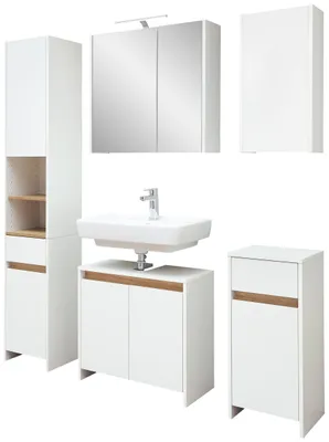Produktbild von Badmöbel-Set, Quickset 100, Pelipal, Waschbeckenunterschrank, LED-Spiegelschrank, Hängeschrank, Unterschrank, Hochschrank