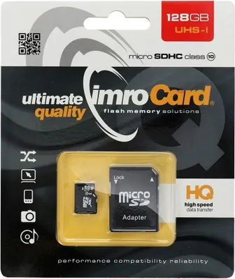 Obrázek produktu pro IMRO 10/128G UHS-I ADP, 128 GB, MicroSDHC, Třída 10, UHS-I, Class 1 (U1), Černá