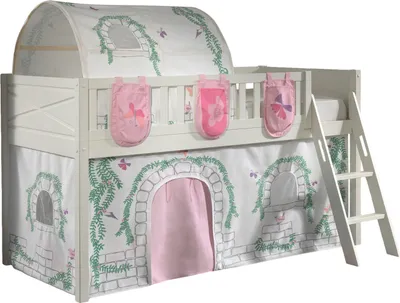 Produktbild von Spielbett >SCOTT< in Weiß Textilset Birdy - 207,6x114x134,7 (BxHxT)
