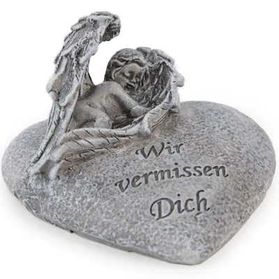 Produktbild von Grabengel mit Inschrift Wir vermissen Dich grau klein 10 x 10 x 6,5 cm