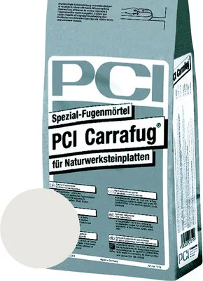 A bag of PCI Carrafug Spezial Fugenmörtel for Naturwerksteinplatten.