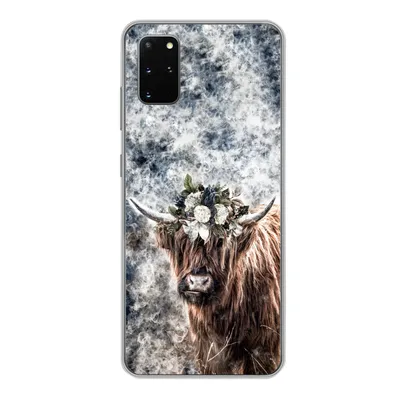 Produktbild von MuchoWow® Handyhülle Schutzhülle Hülle für Samsung Galaxy S20 Plus Schottischer Highlander - Rauch - Blumen Silikon Softcase Handy Hülle - Hartschale