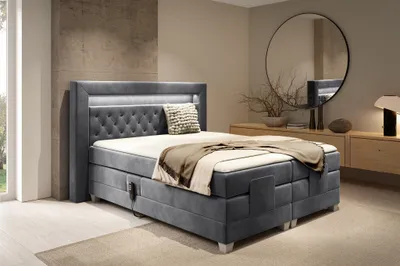 Produktbild von Boxspringbett Elektrisch Bett ARMANDO 180x200cm in Stoff Fresh Stahlgrau