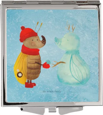 Produktbild von Mr. & Mrs. Panda Schminkspiegel Nachtfalter Schneemann - Eisblau - Geschenk, Weihnachten, Handspiegel, Quadratischer Spiegel, Kosmetikspiegel, Winterzeit, Kleiner, Winter