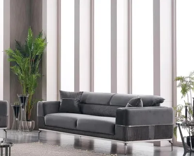 Produktbild von Luxus Sofagarnitur 331 Sitzer Wohnzimmer Set Grau Sofa Textil Möbel Neu
