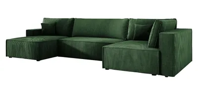 Produktbild von Ecksofa U form Schlaffunktion Cord COBRA XL 150x400 cm, Wohnlandschaft U form, Eckcouch U form, Sofa XXL, Polsterecke, Couch - Rechts Grün PS14