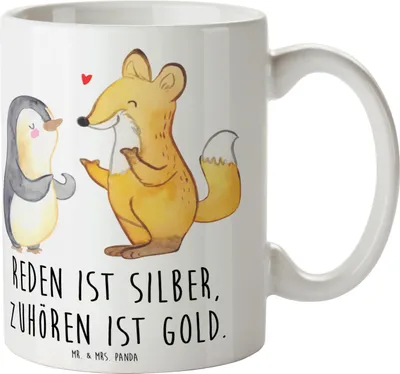 Produktbild von Mr. & Mrs. Panda Kaffeebecher Konflikte friedlich lösen - Weiß - Geschenk, Verbindungen stärken, Tasse mit Spruch, Zuversicht, Unterstützung, Wertschätzung, Trost, Becher