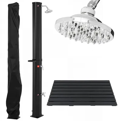 Produktbild von COSTWAY Solardusche 60L mit Abdeckung, Gartendusche mit Ablage, Regenduschkopf & Wasserhahn, warmes Wasser max. 60°C, Pooldusche ohne Stromanschluss