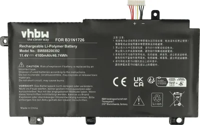 Produktbild von vhbw Akku Ersatz für Asus A41LK9H, 3ICP7/60/80, B31BNEH, B31BN91, B31N1726, 0B200-02910000 für Notebook (4100 mAh, 11,1 V, Li-Polymer)