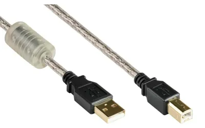 Produktbild von Anschlusskabel USB 2.0 High Quality mit Ferritkern und Goldkontakten, transparent, 3m, Good Connections® (2510-3TQ)