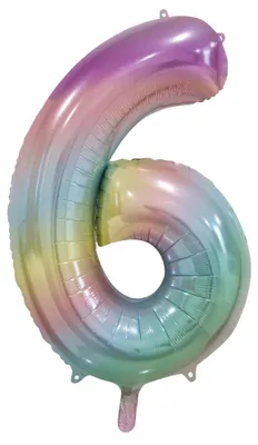Produktbild von Folienballon Zahl 6 Pastell Regenbogen 86 cm