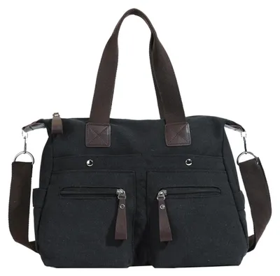 Image de Sac bandoulière en toile décontracté pour femmes, couleur noire