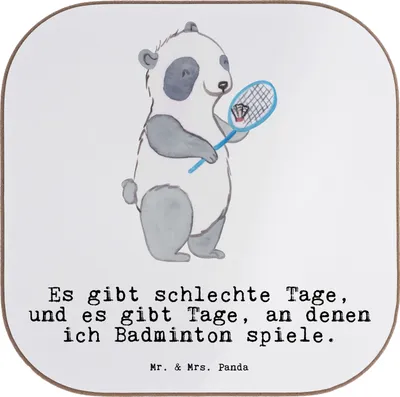 Produktbild von Mr. & Mrs. Panda Tischuntersetzer Panda Badminton  - Weiß - Geschenk, Untersetzer Glas, für Gläser, gläseruntersetzer, Teeuntersetzer, spielen, Coaster