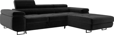 Produktbild von Wohnlandschaft mit Bettfunktion, Ecksofa Cord ADRIANO 202x277 cm, Eckcouch mit einstellbare Kopfstützen, Polsterecke, Sofa L - Rechts Schwarz PS135