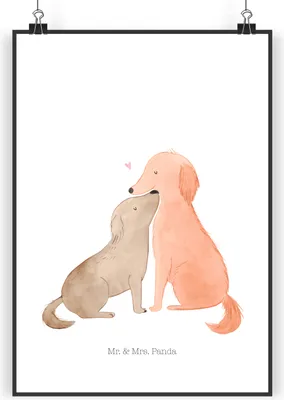 Produktbild von Mr. & Mrs. Panda Bild Hunde Liebe DIN A4 - Weiß - Geschenk, Herz, Verliebt, Wandbild, Plakat, wanddeko, Kunstdruck, Deko, Sprüche, Vertrauen, Hund