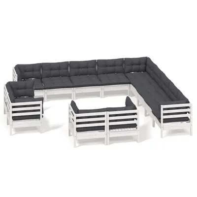 Produktbild von vidaXL 13-tlg. Garten-Lounge-Set mit Kissen Weiß Massivholz Kiefer