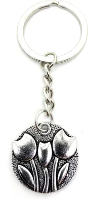 Image de Onwomania Porte-clés Tulipe en cercle Fleur Argent Métal Pendentif Charm