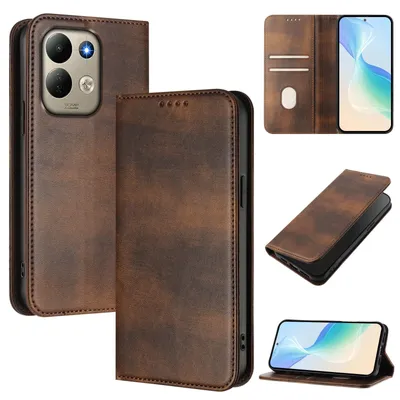 Obrázek produktu pro Pouzdro pro Xiaomi Redmi 17 4G/5G, vintage kožené pouzdro s RFID ochranou, přihrádkami na karty, stojánkem Hnědý