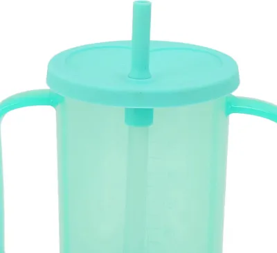Produktbild von 350 ml Trinkbecher für Erwachsene mit Strohhalm, auslaufsicher, 2 Griffe, Trinkbecher für zu Hause