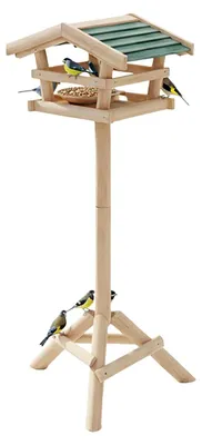 Produktbild von TRANKIELO® – Vogelhaus auf Standfuß – Holzfutterhaus für Gartenvögel – 100 x 37 x 43 cm – Freistehendes Design