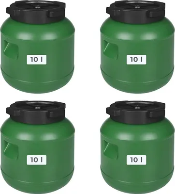 Produktbild von 4 Stück Weithalsfass Futtertonne Fasssilage Regen Fass Gepäcktonne 10 Liter mit Deckel grün