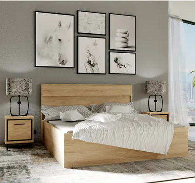 Produktbild von Doppelbett 160x200 cm mit 2 Nachttischen modern in Eiche MEGARA-161