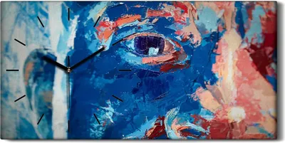 Produktbild von Wohnzimmer-Bild Leinwand Uhr Geräuschlos 60x30 Malerei Kunst Gesicht Auge - schwarze Hände