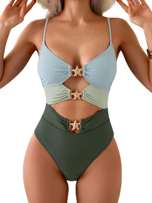 Productafbeelding van Eomenie: Één-delig badpak voor dames, monokini, y badpak, badpak met metalen details