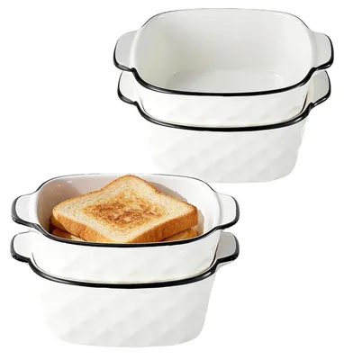 Image de Ensemble de 4 plats à gratin en céramique de 400 ml, petits, carrés, avec poignées, adaptés aux friteuses à air et aux fours