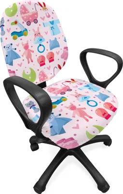 Produktbild von ABAKUHAUS Baby Bürostuhl Schonbezug, Teddybär und Häschen, dekorative Schutzhülle aus Stretchgewebe, Pale Pink Rose Blau