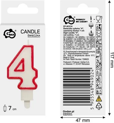 Zdjęcie produktu dla Godan Świeczka Urodzinowa Cyfra 4 - Czerwony Kontur