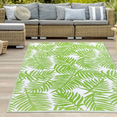 Image de Tapis d'extérieur avec motif de feuilles de palmier en vert Taille - 120 x 170 cm
