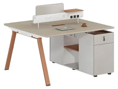 Image de Table de bureau pour 2 personnes Mobilier de bureau Table moderne beige pour bureau