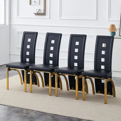 Produktbild von Esszimmerstuhl 4er-Set, Lochmuster, Kunstleder, Metallbeine, 102,5cm (Black+Gold)